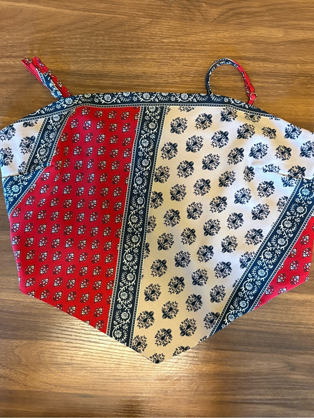 Women Top Papaya Red, Cream & Navy Bandana-Print Smocked Top